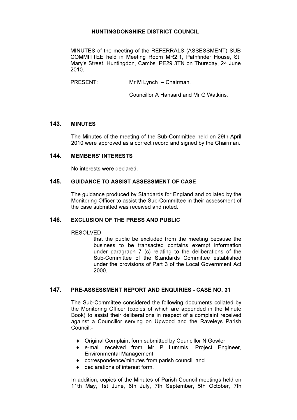 HUNTINGDONSHIRE DISTRICT COUNCIL MINUTES of the Meeting