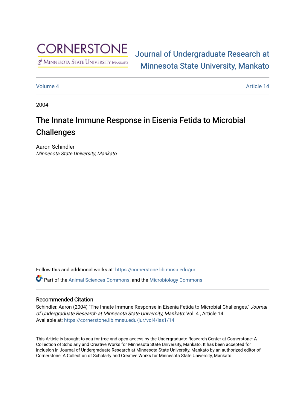 The Innate Immune Response in Eisenia Fetida to Microbial Challenges