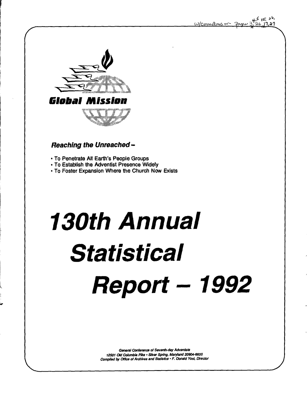 130Th Annual Statistical Report 1992