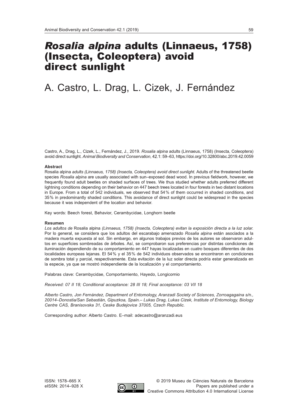 Rosalia Alpina Adults (Linnaeus, 1758) (Insecta, Coleoptera) Avoid Direct Sunlight