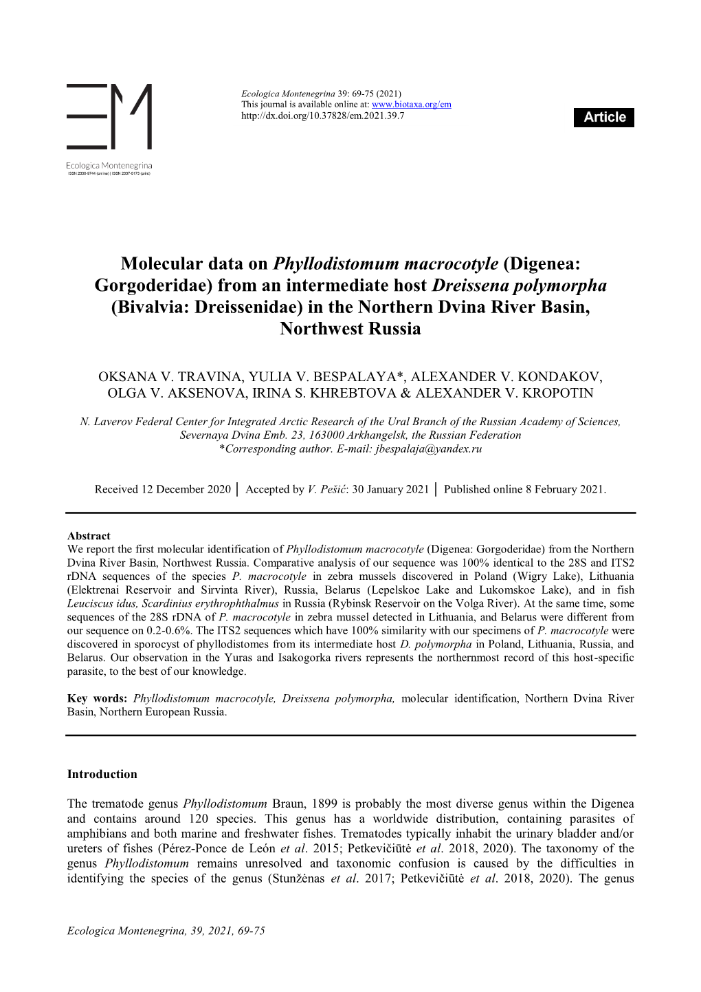 Molecular Data on Phyllodistomum Macrocotyle