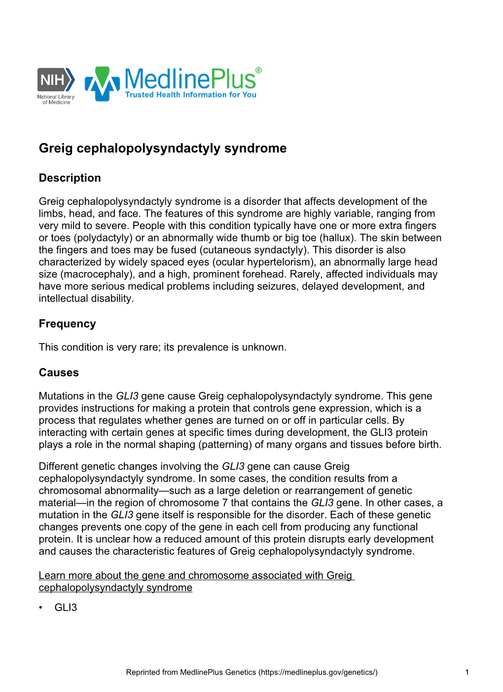 Greig Cephalopolysyndactyly Syndrome