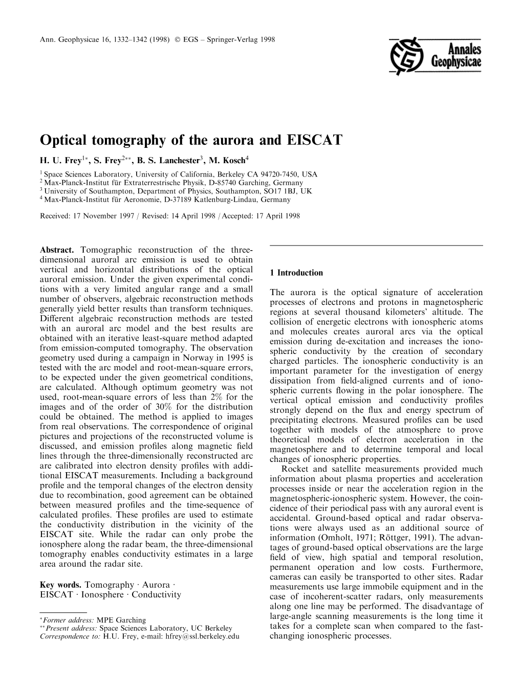 Optical Tomography of the Aurora and EISCAT