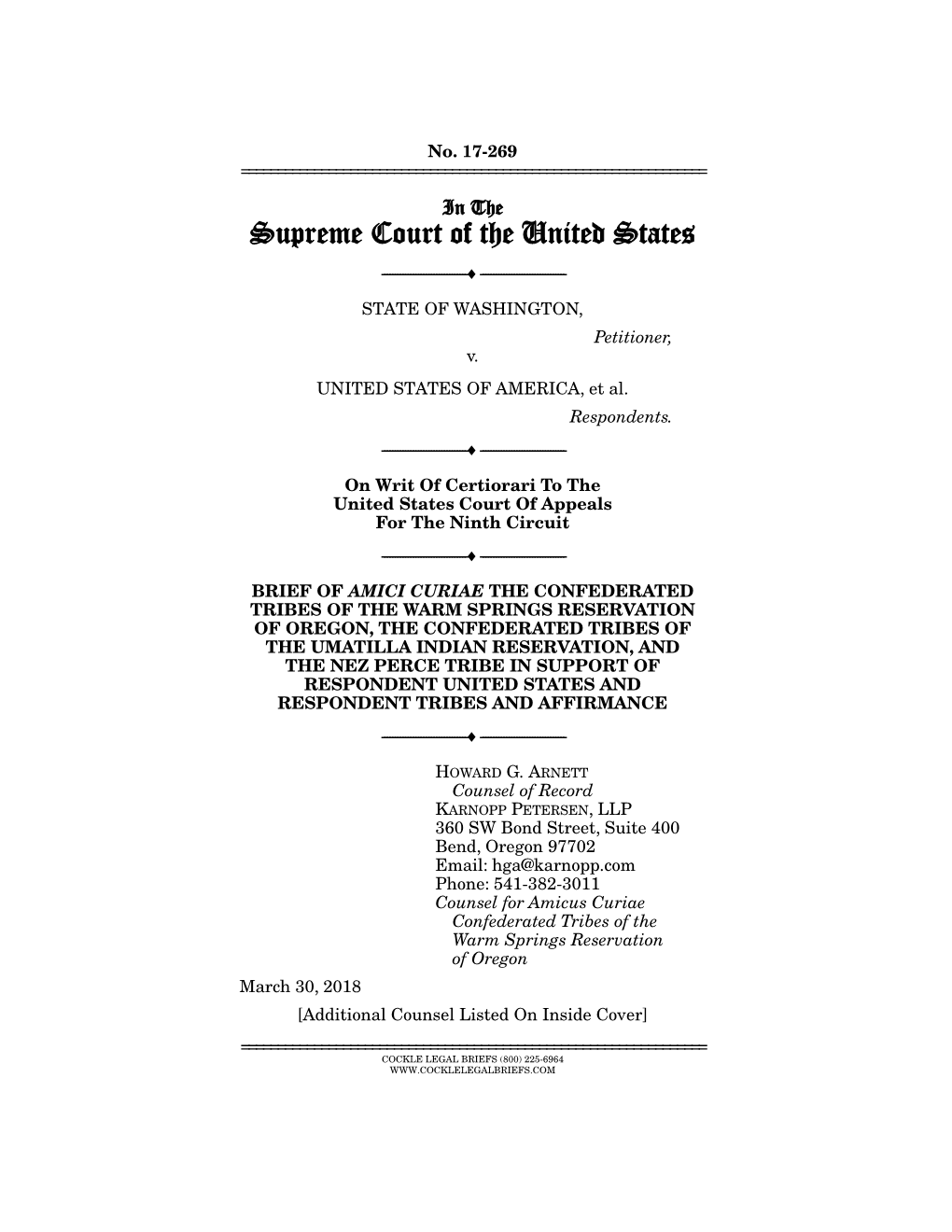 Brief Amici Curiae of the Confederated Tribes of the Warm Springs Reservation of Oregon, Et Al