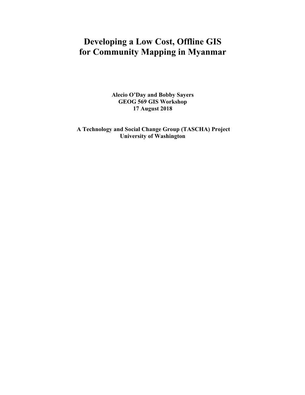 Developing a Low Cost, Offline GIS for Community Mapping in Myanmar