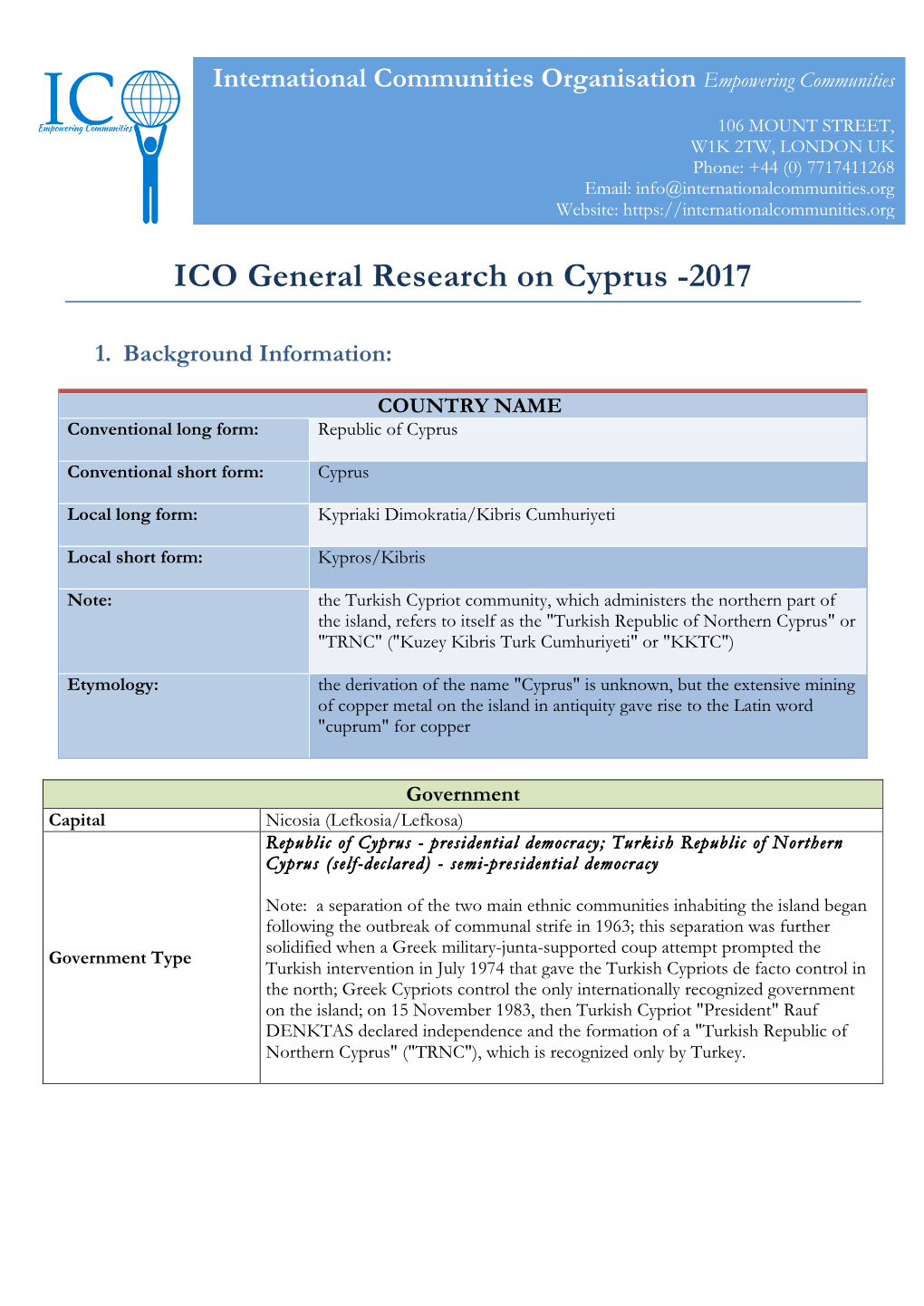 ICO General Research on Cyprus -2017