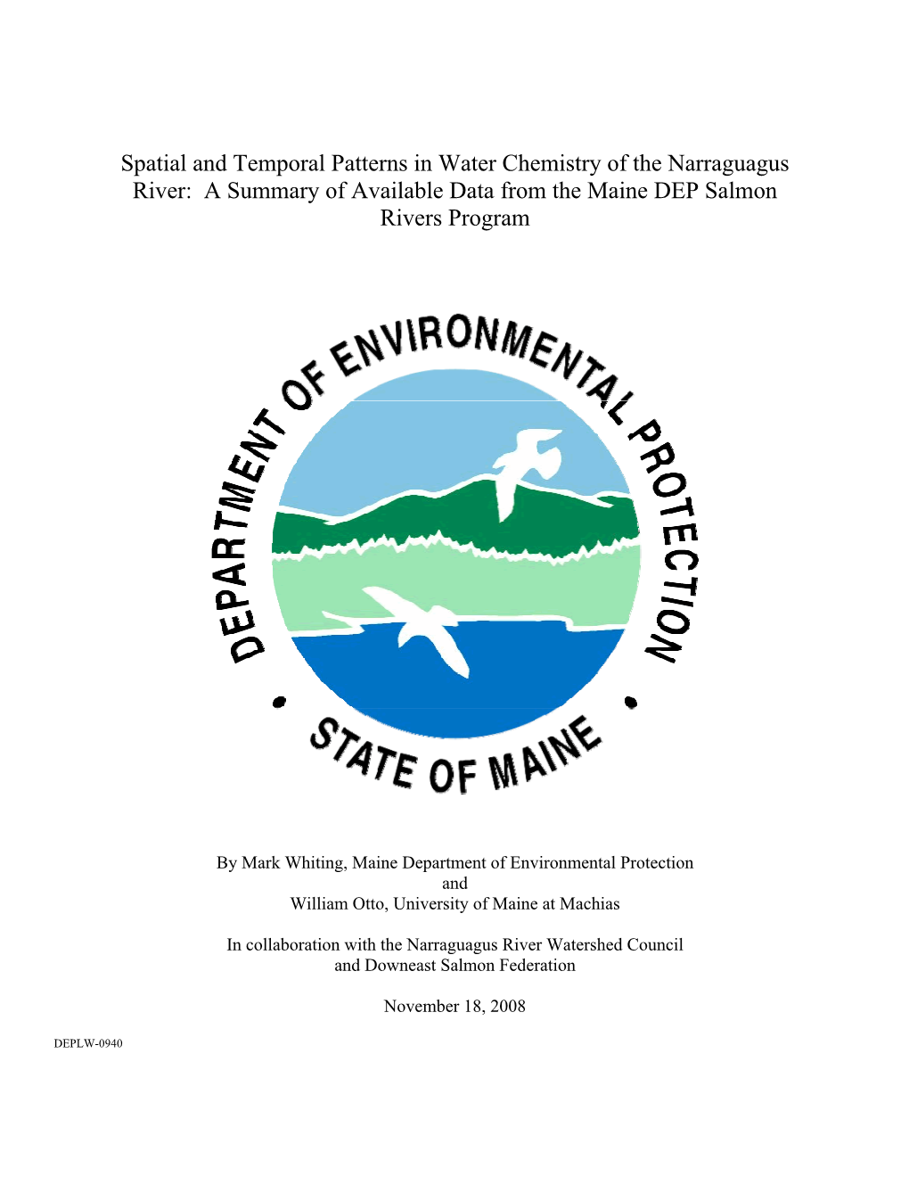 Water Chemistry of the Narraguagus River: a Summary of Available Data from the Maine DEP Salmon Rivers Program