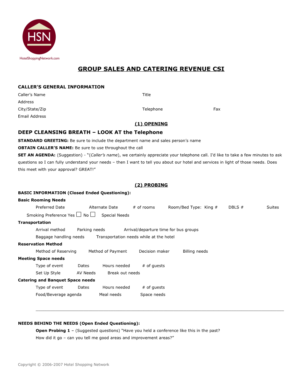 Sales/Catering In-Take Sheet