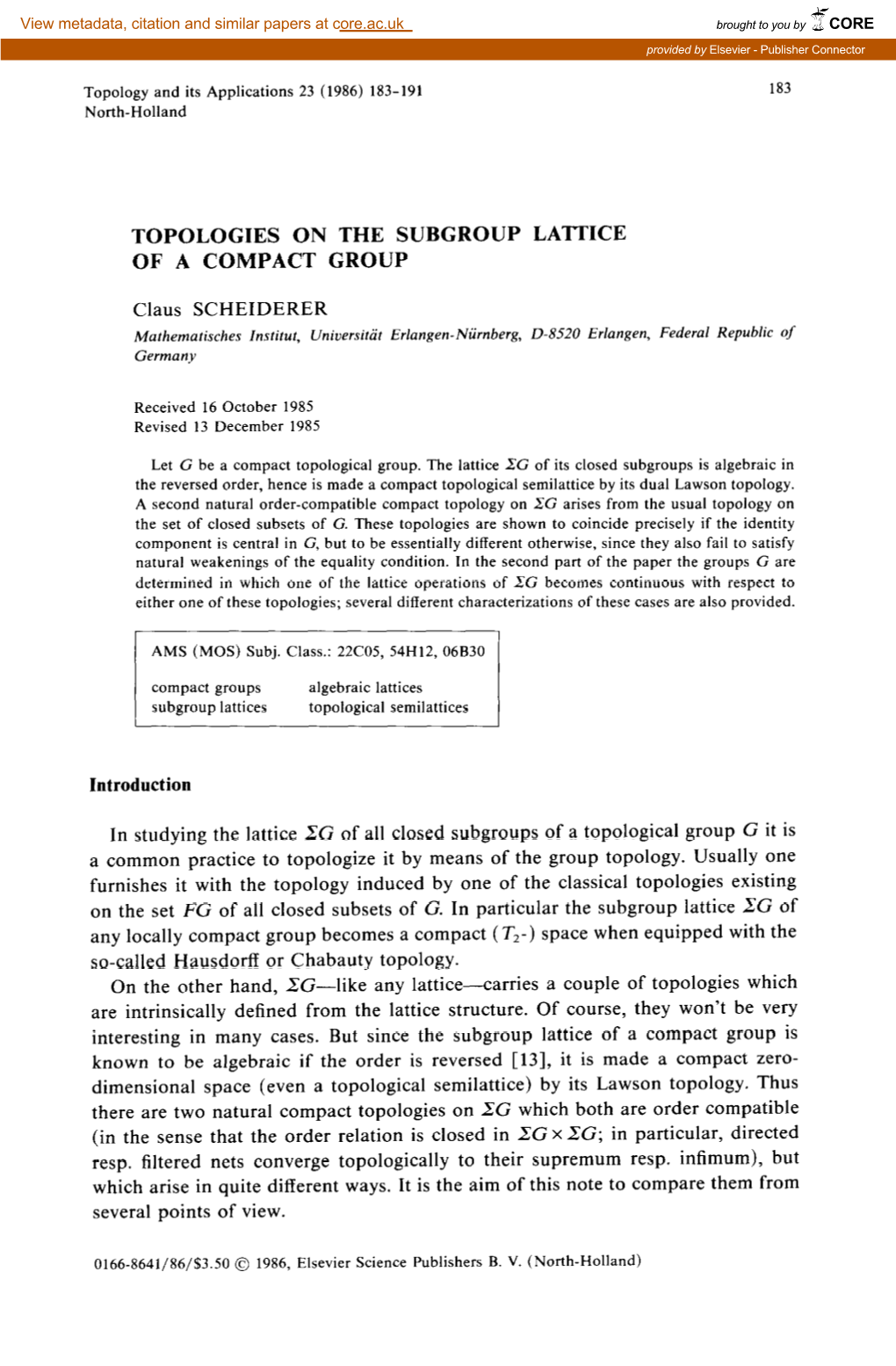 Topologies on the Subgroup La-Itice of a Compact Group