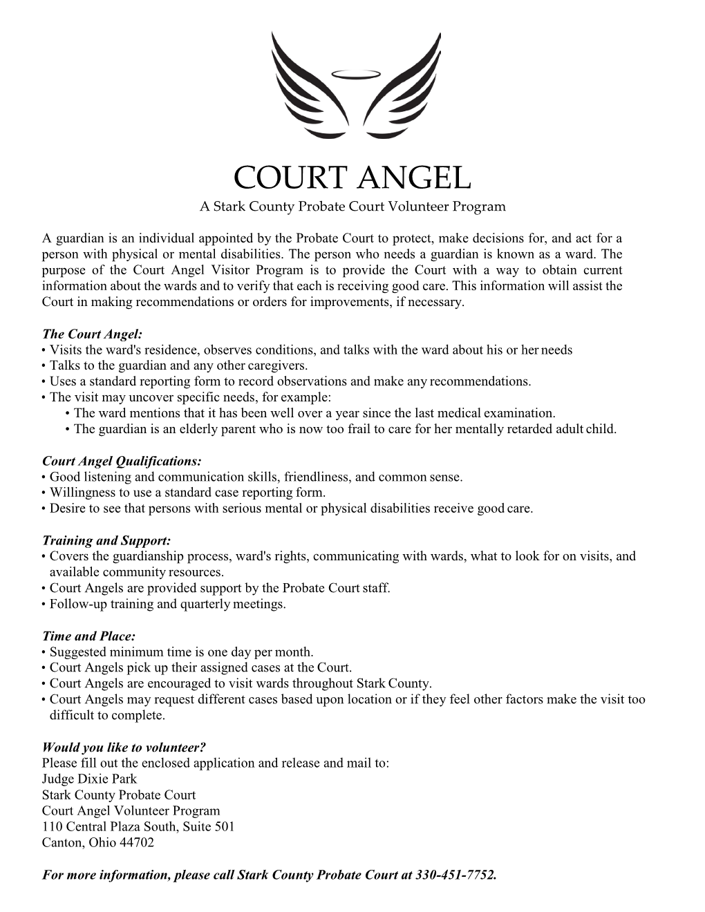 COURT ANGEL a Stark County Probate Court Volunteer Program