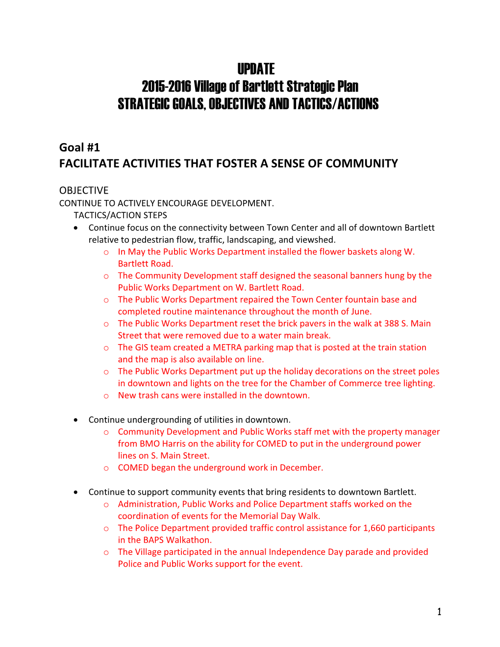 Village of Bartlett Strategic Plan Update 2015-2016