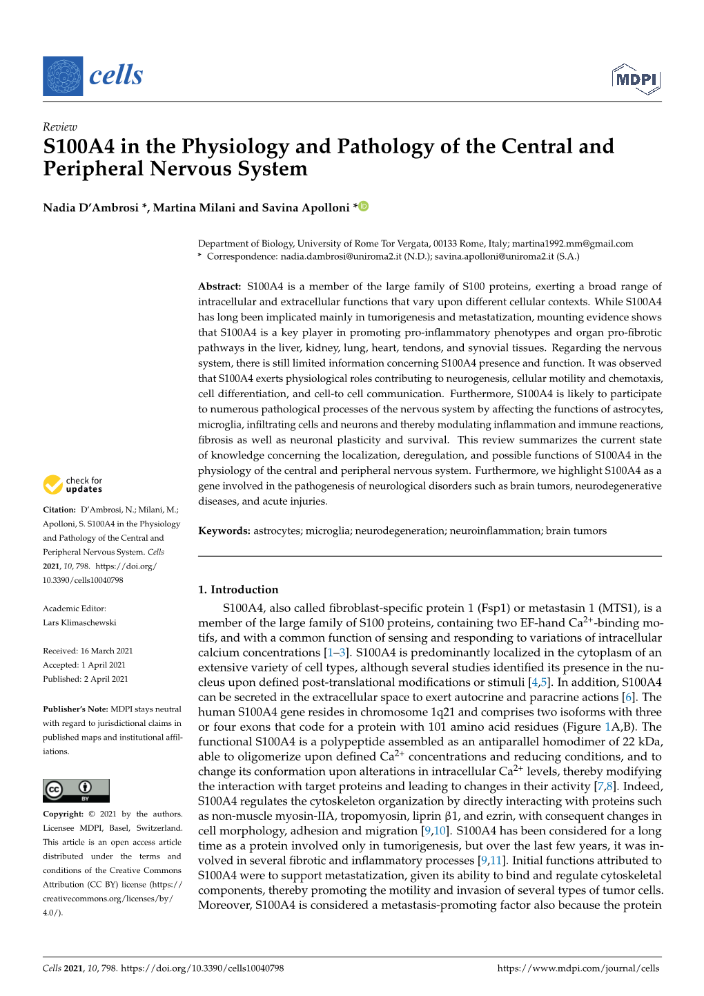 S100A4 in the Physiology and Pathology of the Central and Peripheral Nervous System