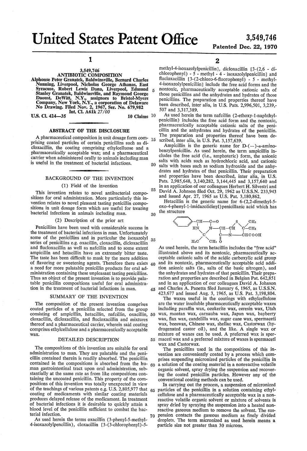 United States Patent Office Patented Dec