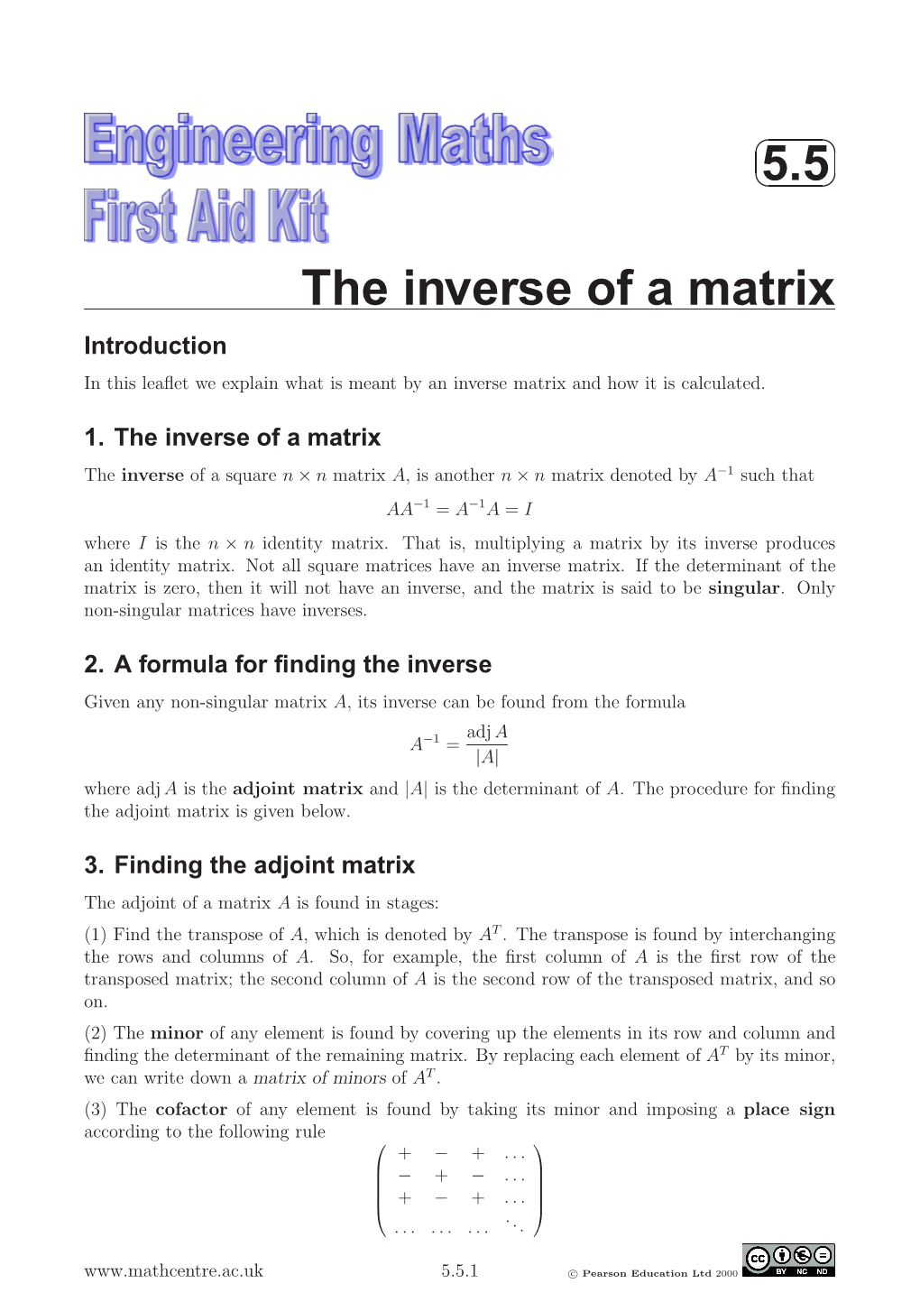 5.5 the Inverse of a Matrix