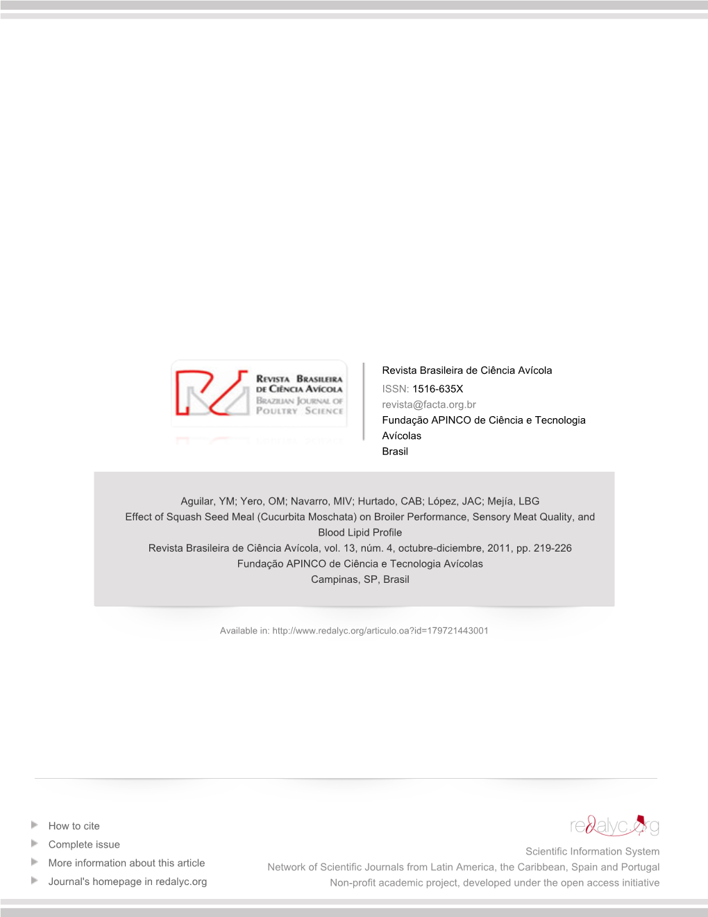 (Cucurbita Moschata) on Broiler Performance, Sensory Meat Quality, and Blood Lipid Profile Revista Brasileira De Ciência Avícola, Vol