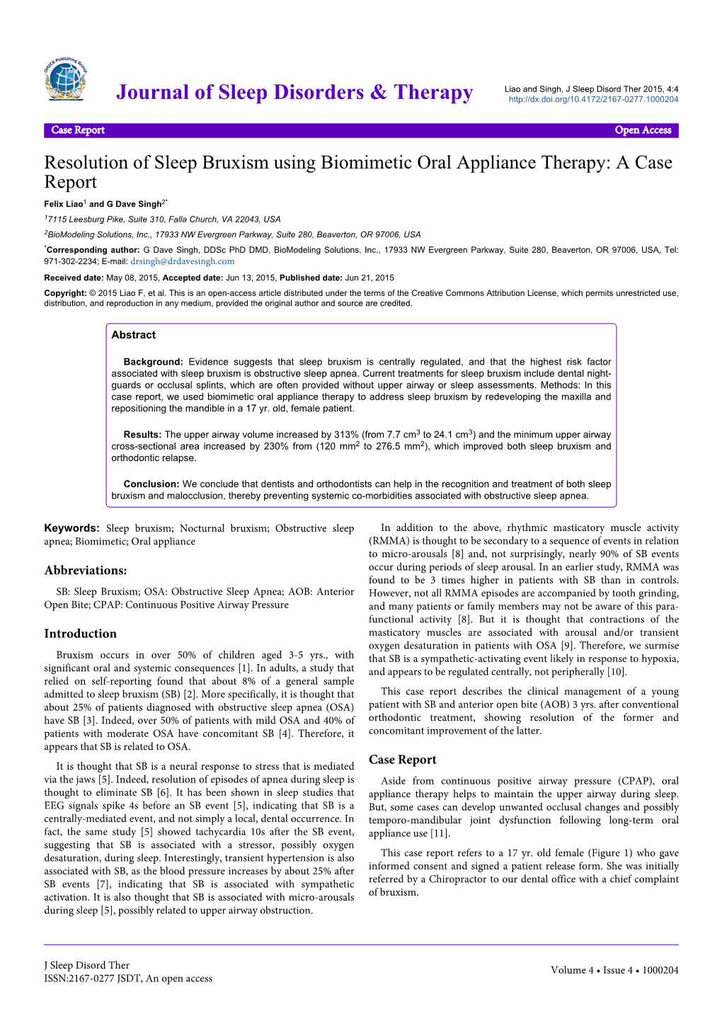 Resolution of Sleep Bruxism