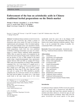 Enforcement of the Ban on Aristolochic Acids in Chinese Traditional Herbal Preparations on the Dutch Market
