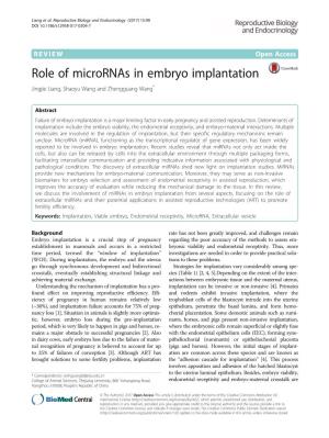 Role of Micrornas in Embryo Implantation Jingjie Liang, Shaoyu Wang and Zhengguang Wang*