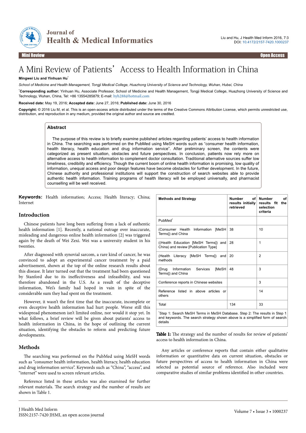 A Mini Review of Patients'access to Health Information in China