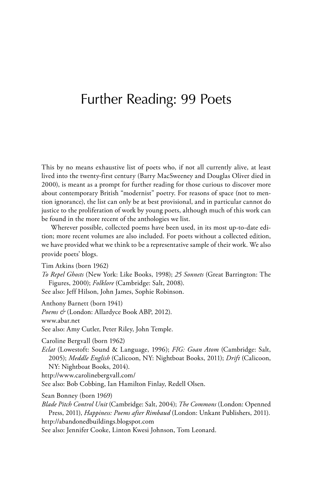 Further Reading: 99 Poets