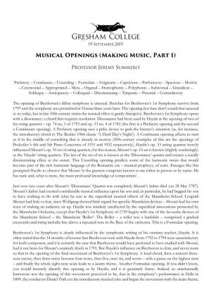 Musical Openings (Making Music, Part 1)