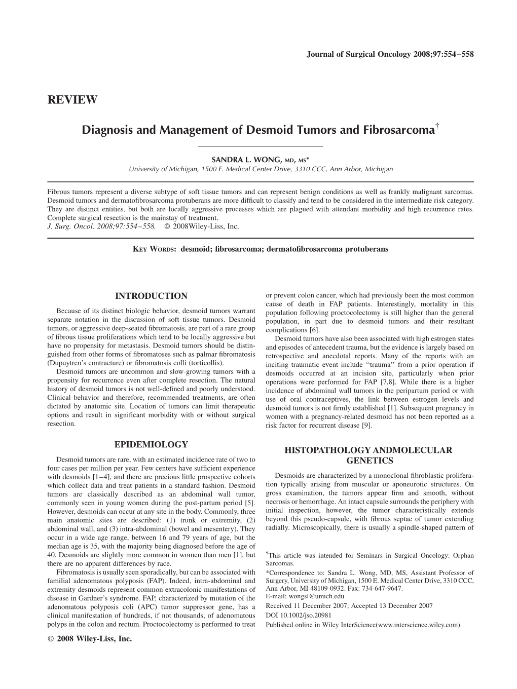 REVIEW Diagnosis and Management of Desmoid Tumors And