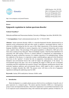 Epigenetic Regulation in Autism Spectrum Disorder
