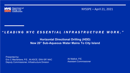 New 20” Sub-Aqueous Water Main to City Island Project ID#: HED564