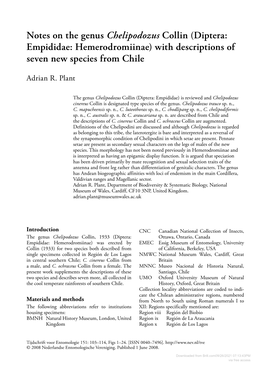 Notes on the Genus Chelipodozus Collin (Diptera: Empididae: Hemerodromiinae) with Descriptions of Seven New Species from Chile