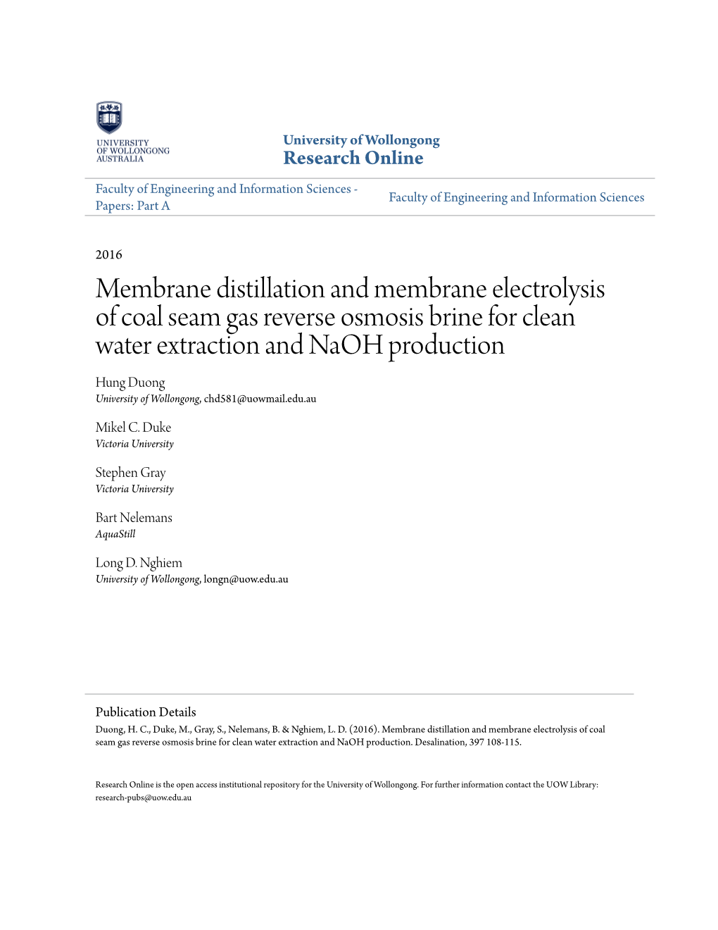 Membrane Distillation and Membrane Electrolysis of Coal Seam Gas