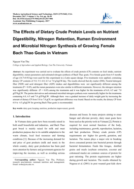 The Effects of Dietary Crude Protein Levels on Nutrient Digestibility