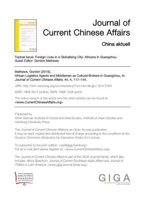 African Logistics Agents and Middlemen As Cultural Brokers in Guangzhou, In: Journal of Current Chinese Affairs, 44, 4, 117–144