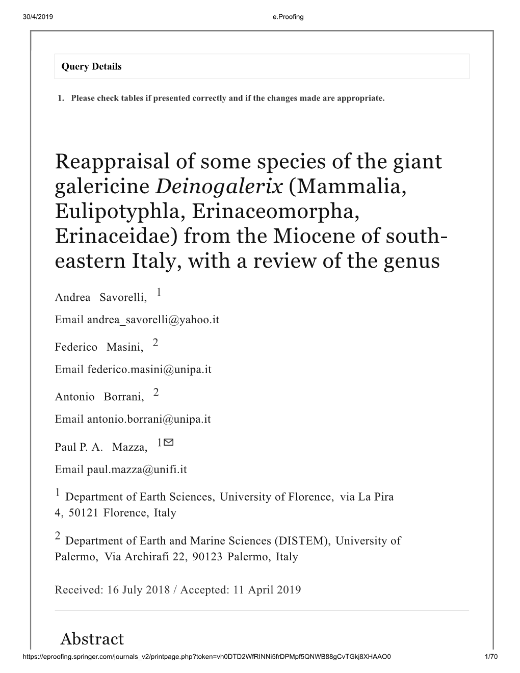 Reappraisal of Some Species of the Giant Galericine Deinogalerix