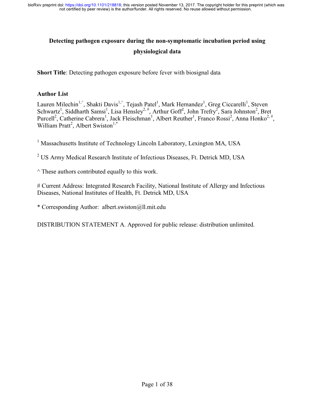 Detecting Pathogen Exposure During the Non-Symptomatic Incubation Period Using Physiological Data