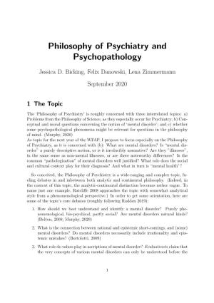 Philosophy of Psychiatry and Psychopathology