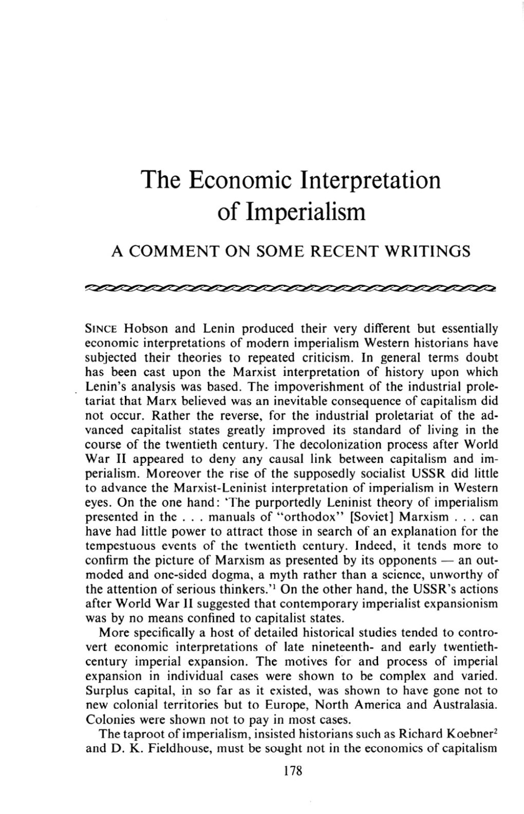 The Economic Interpretation of Imperialism