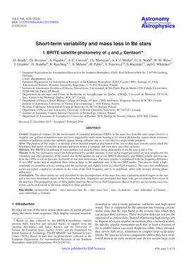 Short-Term Variability and Mass Loss in Be Stars I