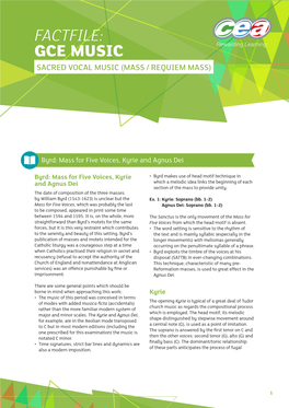 Factfile: Gce Music Sacred Vocal Music (Mass / Requiem Mass)