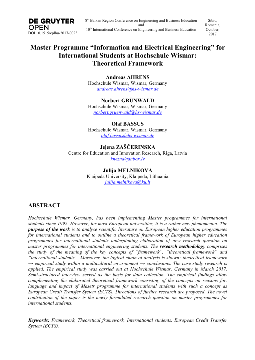 For International Students at Hochschule Wismar: Theoretical Framework