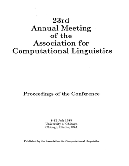 23Rd Annual Meeting of the Association for Computational Linguistics