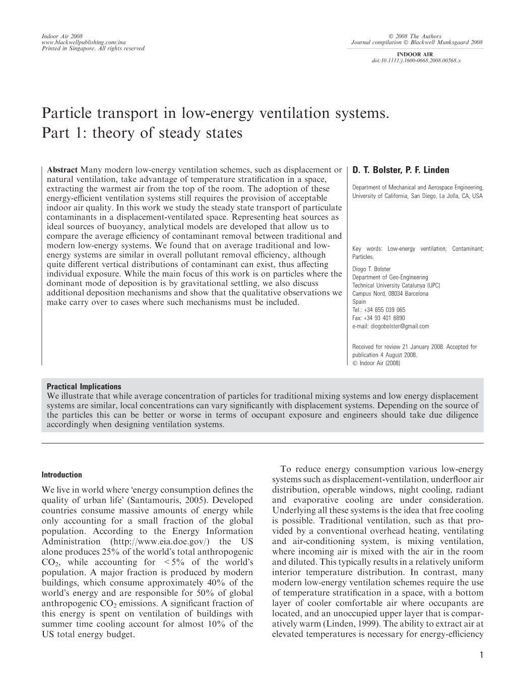 Particle Transport in Low-Energy Ventilation Systems. Part 1: Theory of Steady States