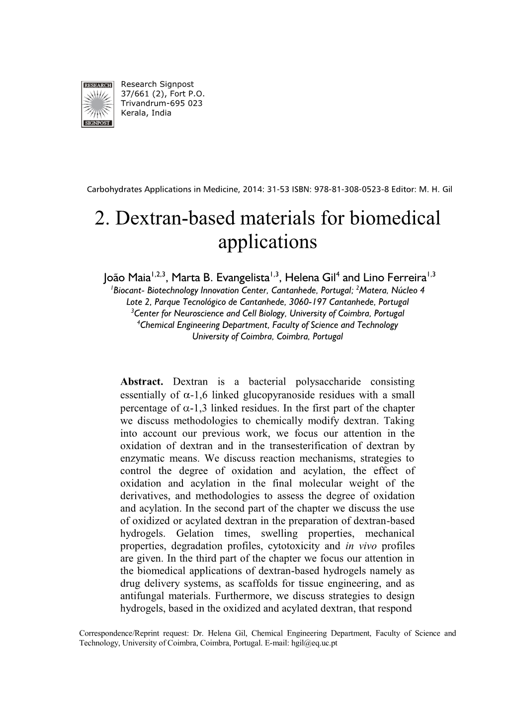 2. Dextran-Based Materials for Biomedical Applications