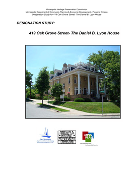 DESIGNATION STUDY: the Daniel B. Lyon House