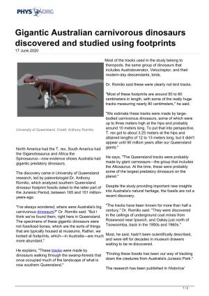 Gigantic Australian Carnivorous Dinosaurs Discovered and Studied Using Footprints 17 June 2020
