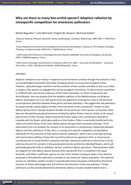 Why Are There So Many Bee-Orchid Species? Adaptive Radiation by Intraspecific Competition for Mnemonic Pollinators