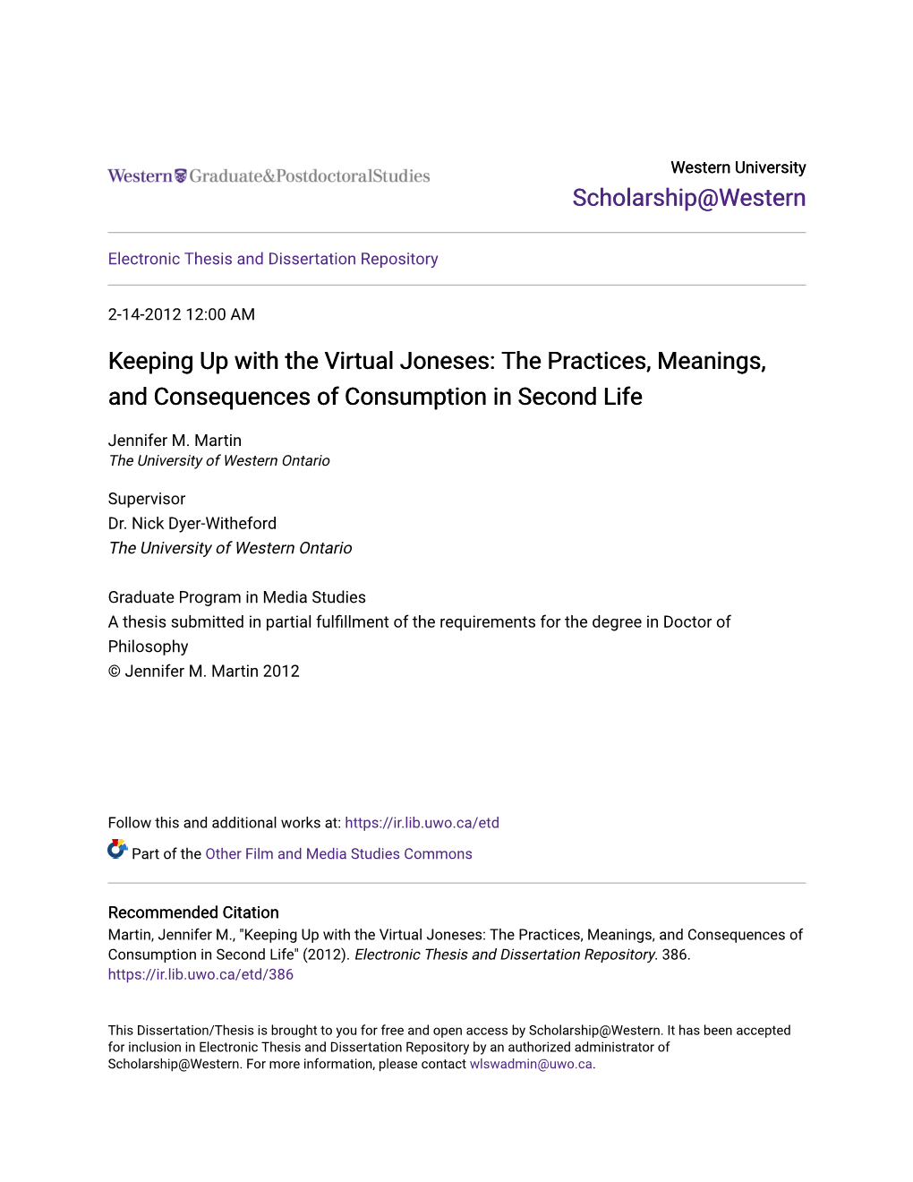 Keeping up with the Virtual Joneses: the Practices, Meanings, and Consequences of Consumption in Second Life