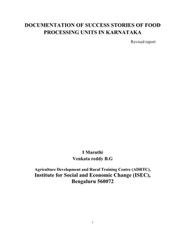 Documentation of Success Stories of Food Processing Units in Karnataka