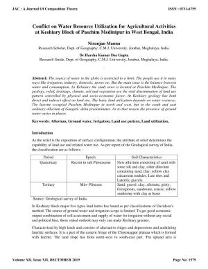 Conflict on Water Resource Utilization for Agricultural Activities at Keshiary Block of Paschim Medinipur in West Bengal, India