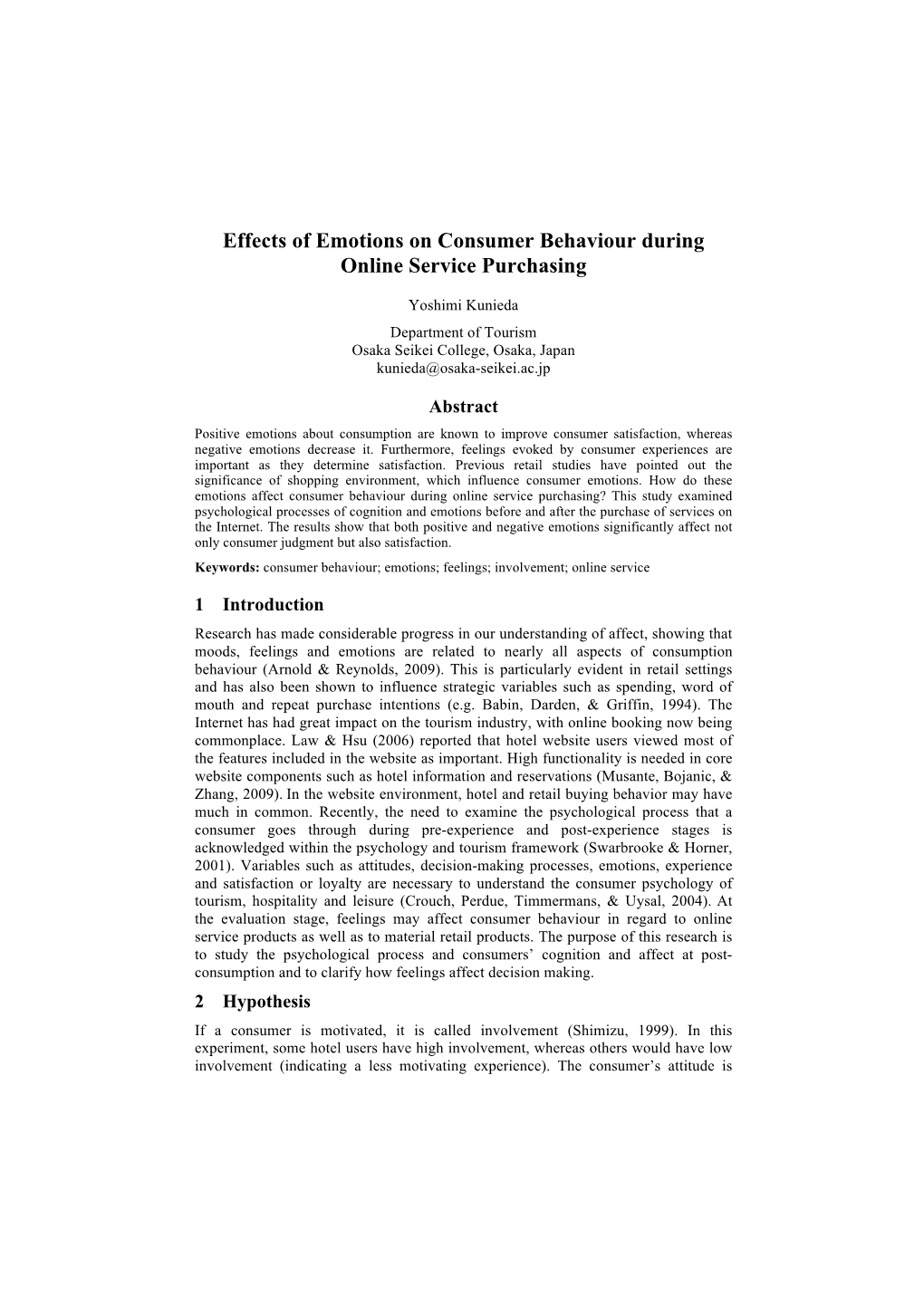 Effects of Emotions on Consumer Behaviour During Online Service Purchasing
