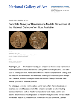 Complete Survey of Renaissance Medals Collections at the National Gallery of Art Now Available